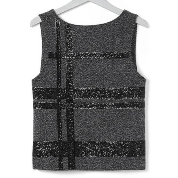 Banana Republic Black Gray Sequin Striped Tweed Sleeveless Top Size 4 - Picture 2 of 9